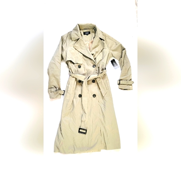 NWT! 100% Cotton Trench Coat Women's CoffeeShop Jacket Size Large - Picture 1 of 9